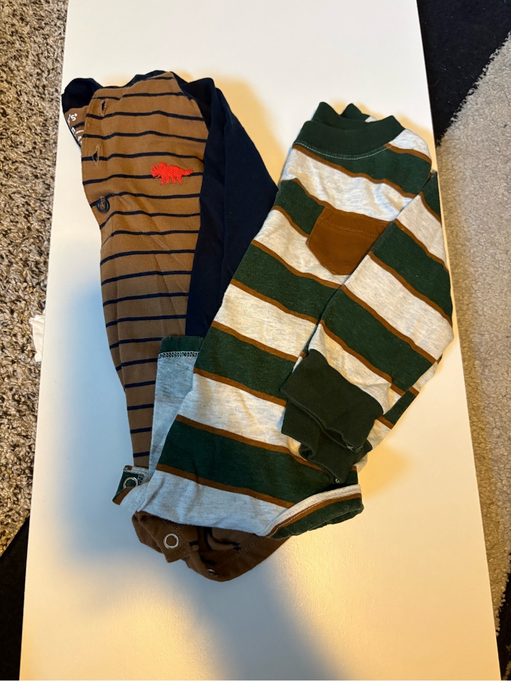 Carter's Green, Brown and Gray Striped Long-Sleeve Bodysuits - 2-Pack